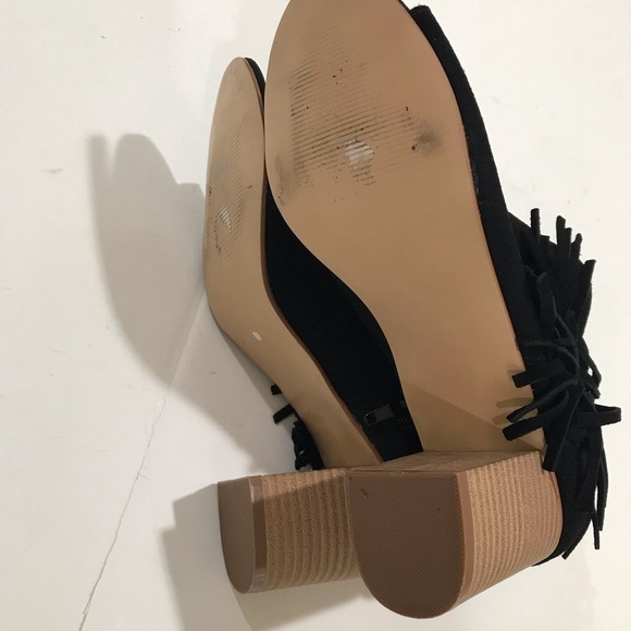 Kensie black suede peep toe booties black heel fringe NWOT 9.5 - Picture 4 of 5